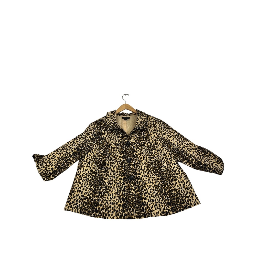 Ingredients Leopard Print Blazer Jacket Plus Size 3X Button Front 3/4 Sleeve